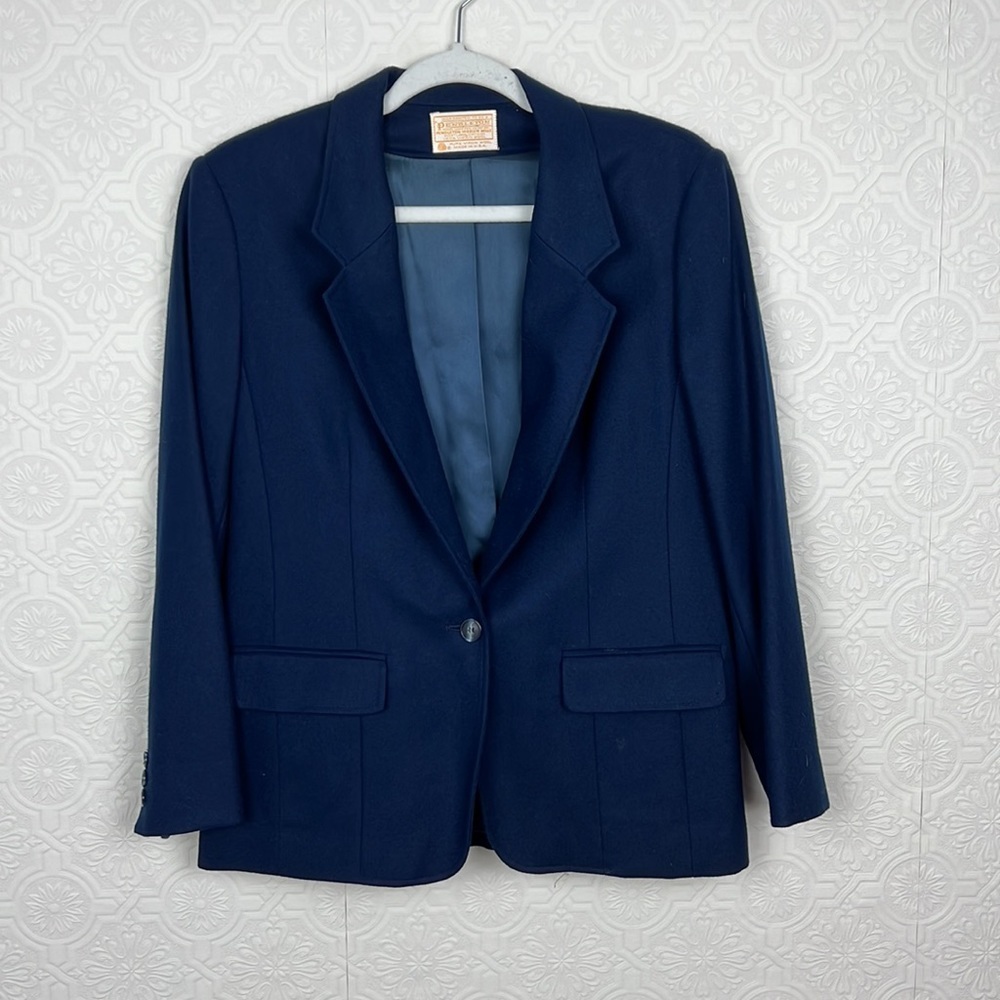Pendleton Vintage 100% Wool Blazer Jacket Navy Blue Academia Classic‎ Career